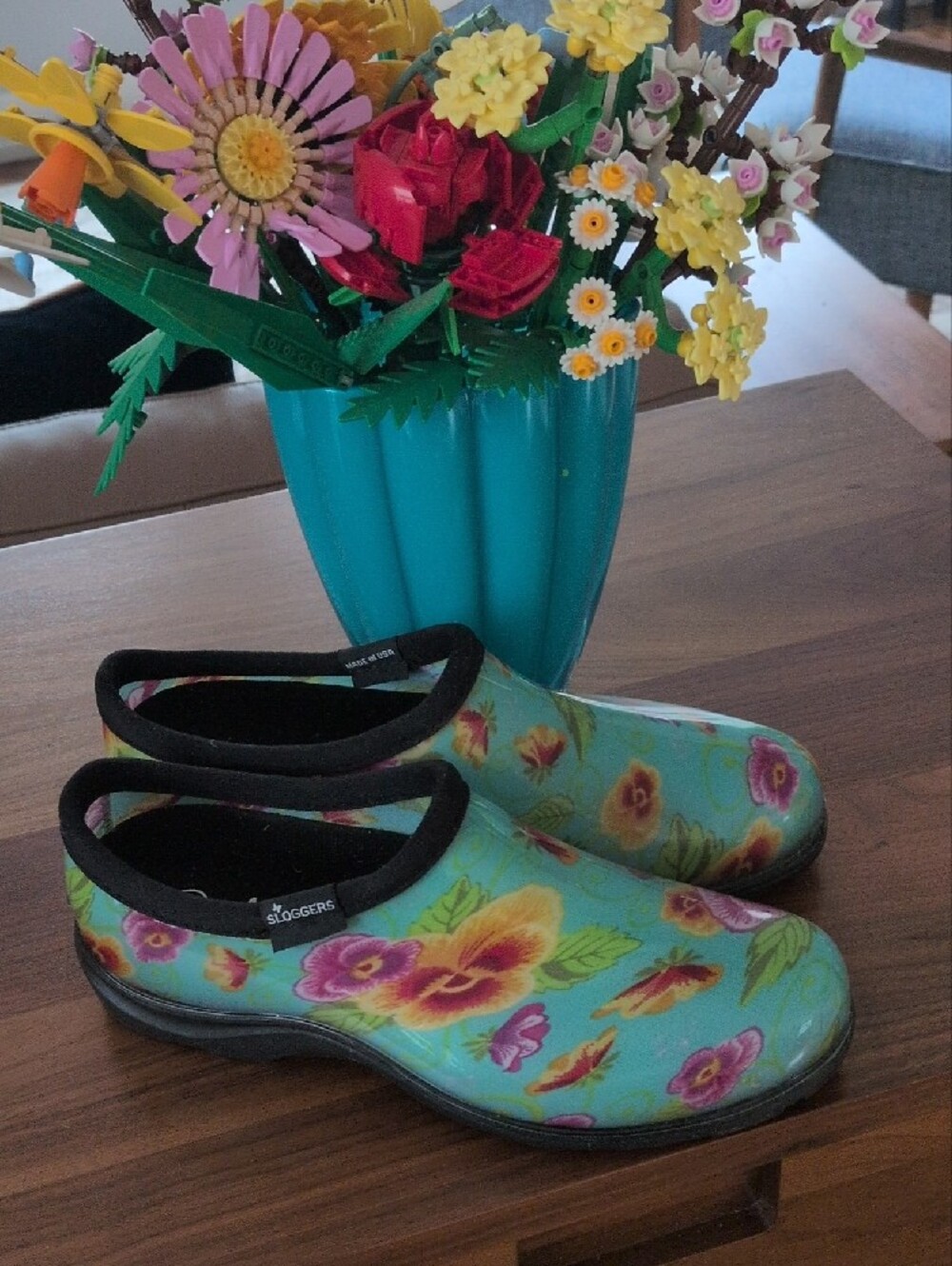 Women’s Floral Slip-On Rain/Garden Clogs - Turquoise